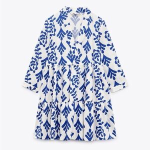 Zara Blue and White Patterned Dress